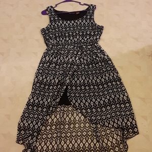 High Low Side Slit Black and White Patterned Dress